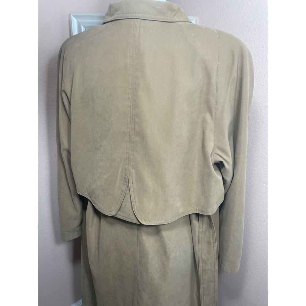 Gallery Petite Womens Tan Khaki Trench Coat Gold Crest Buttons Size 12 Petite - Picture 12 of 13